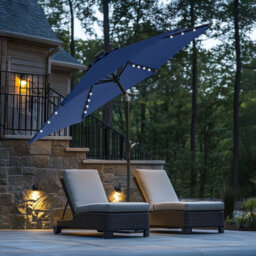 Rinse Bathrooms Blue Garden Parasol With Solar Powered Lights With Tilt And Crank Handle Outdoor Patio Umbrella Mechanism 2.5M - thumbnail 1
