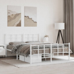 Berkfield Metal Bed Frame Without Mattress With Footboard White 150X200Cm - thumbnail 1