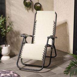 Ohs 2 X Garden Reclining Zero Gravity Patio Sun Lounger Folding Chair Outdoor - Cream - thumbnail 3