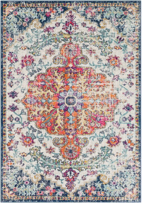 Livabliss Harput-Vintage Blue Orange Yellow Grey Traditional Boho Living Dining Bedroom Rug 120 X 170 Cm Easy Care, Non Shedding - image 1