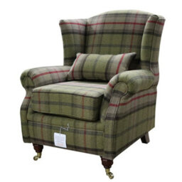 Wing Chair Original Fireside High Back Armchair P And S Balmoral Hunter Check Real Fabric - thumbnail 2