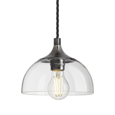Industville Chelsea Glass Dome Pendant - 8 Inch, Clear Glass Dome - 8 Inch, Shiny Black Nickel Pendant Holder - image 1
