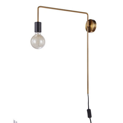 Luminosa Lighting Luminosa Industrial And Retro Wall Lamp Black Matt, Gold 1 Light With Black Matt Shade, E27