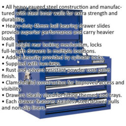 High Gloss Blue 5 Drawer Tool Chest - 660 X 435 X 490mm Storage Unit - thumbnail 2