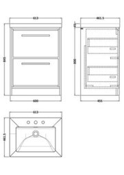 Hudson Reed Lille Floor Standing 2 Drawer Vanity Unit With 3 Tap Hole Basin, Graphite Woodgrain, 845 X 613 mm - thumbnail 3