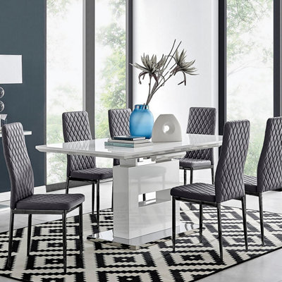 Furniturebox Uk Arezzo Large Extending Dining Table And 6 Grey Velvet Milan Black Leg Chairs - image 1