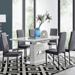 Furniturebox Uk Arezzo Large Extending Dining Table And 6 Grey Velvet Milan Black Leg Chairs - thumbnail 1