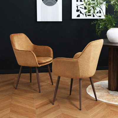 Muse - Pair Of Chairs In Woven Yarn Fabric Set Of 2 Dining Chairs Orange With Walnut Effect Legs - image 1