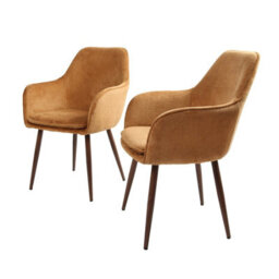 Muse - Pair Of Chairs In Woven Yarn Fabric Set Of 2 Dining Chairs Orange With Walnut Effect Legs - thumbnail 7