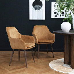 Muse - Pair Of Chairs In Woven Yarn Fabric Set Of 2 Dining Chairs Orange With Walnut Effect Legs - thumbnail 2