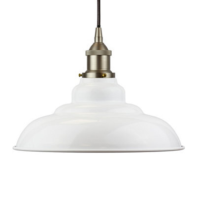 White St Edmund's Painted Dome Pendant Light With Brushed Chrome Lamp Holder And Black Round Cable - Se Home - image 1