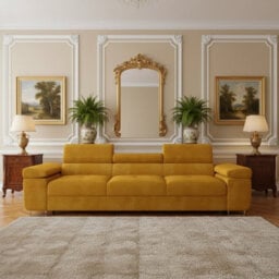Torezio Three Seater Sofa With Adjustable Headrests For Living Room Chipboard Frame Metal Legs 263X102X70-90Cm Mustard - thumbnail 2