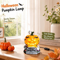 Amorly Halloween Pumpkin Ghost Table Lamp, Jack O' Lantern Resin Figurine, 4.7 In Usb Powered Led Night Light, Holiday Party Home Decor - thumbnail 6