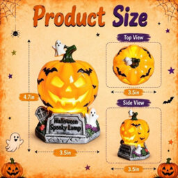 Amorly Halloween Pumpkin Ghost Table Lamp, Jack O' Lantern Resin Figurine, 4.7 In Usb Powered Led Night Light, Holiday Party Home Decor - thumbnail 5