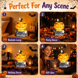 Amorly Halloween Pumpkin Ghost Table Lamp, Jack O' Lantern Resin Figurine, 4.7 In Usb Powered Led Night Light, Holiday Party Home Decor - thumbnail 4