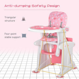 Homcom 2-In-1 Convertible Baby High Chair Booster Seat W/ Removable Tray Pink - thumbnail 6