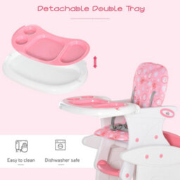 Homcom 2-In-1 Convertible Baby High Chair Booster Seat W/ Removable Tray Pink - thumbnail 9
