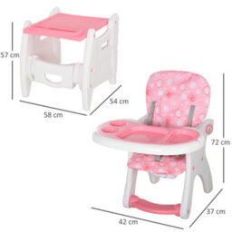 Homcom 2-In-1 Convertible Baby High Chair Booster Seat W/ Removable Tray Pink - thumbnail 3
