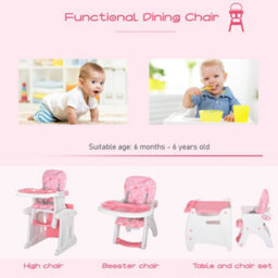 Homcom 2-In-1 Convertible Baby High Chair Booster Seat W/ Removable Tray Pink - thumbnail 4