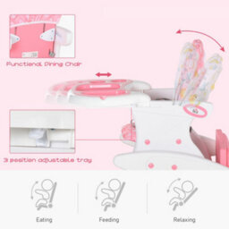 Homcom 2-In-1 Convertible Baby High Chair Booster Seat W/ Removable Tray Pink - thumbnail 5