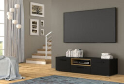 Arte Elegant Anette Tv Cabinet H370mm W1510mm D430mm With Hinged Doors, Open Compartment, And Cable Management In Oak Artisan & Black - thumbnail 2
