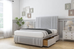 "Sloomy Kingsley Silver Plush Divan Bed 2 Drawers Right Side-26"" Strutted Headboard 12""footboard 4' Small Double" - thumbnail 4