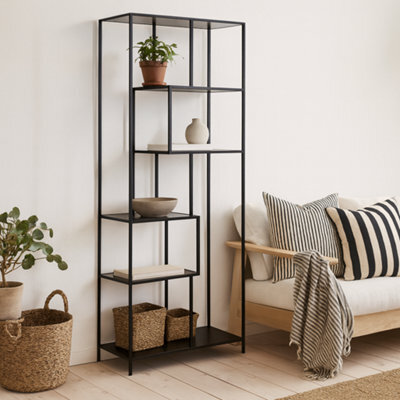 Wyld Haus El Paso Tall Black Metal Bookcase With 5 Ash Shelves - image 1