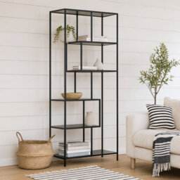 Wyld Haus El Paso Tall Black Metal Bookcase With 5 Ash Shelves - thumbnail 2