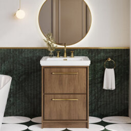Hudson Reed Lille Floorstanding Two Drawer Contemporary Vanity Unit With 3 Tap Hole Basin In Antique Oak, 630 X 471mm - thumbnail 2