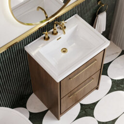Hudson Reed Lille Floorstanding Two Drawer Contemporary Vanity Unit With 3 Tap Hole Basin In Antique Oak, 630 X 471mm - thumbnail 3