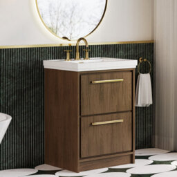 Hudson Reed Lille Floorstanding Two Drawer Contemporary Vanity Unit With 3 Tap Hole Basin In Antique Oak, 630 X 471mm - thumbnail 4