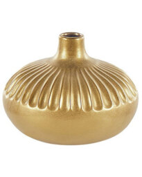 Wyld And Coco Glamour Gold Ribbed Stoneware Vase 20 Cm - Decorative Tabletop Accent - thumbnail 2