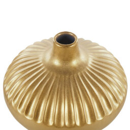 Wyld And Coco Glamour Gold Ribbed Stoneware Vase 20 Cm - Decorative Tabletop Accent - thumbnail 3