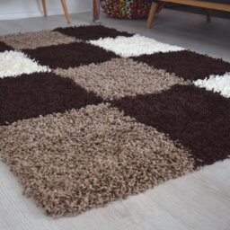 "Bravich Brown Checked Thick Shaggy Rug - California - 60X110Cm (2'x3'7"")" - thumbnail 1
