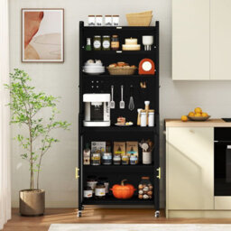 Gainoom Kitchen Black Pantry Storage Cabinet 192 Cm Tall Freestanding Sideboard Buffet Cabinet - thumbnail 4