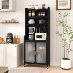 Gainoom Kitchen Black Pantry Storage Cabinet 192 Cm Tall Freestanding Sideboard Buffet Cabinet - thumbnail 3