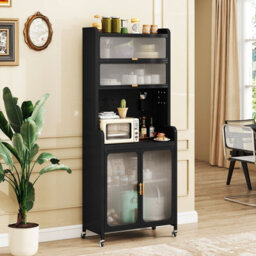 Gainoom Kitchen Black Pantry Storage Cabinet 192 Cm Tall Freestanding Sideboard Buffet Cabinet - thumbnail 5