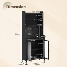Gainoom Kitchen Black Pantry Storage Cabinet 192 Cm Tall Freestanding Sideboard Buffet Cabinet - thumbnail 2