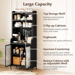 Gainoom Kitchen Black Pantry Storage Cabinet 192 Cm Tall Freestanding Sideboard Buffet Cabinet - thumbnail 9