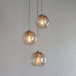 Satin Brass 3 Light Ceiling Pendant Fitting & Campagne Dimpled Glass Shades - thumbnail 4
