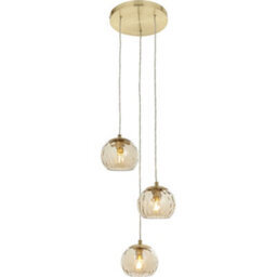 Satin Brass 3 Light Ceiling Pendant Fitting & Campagne Dimpled Glass Shades - thumbnail 1