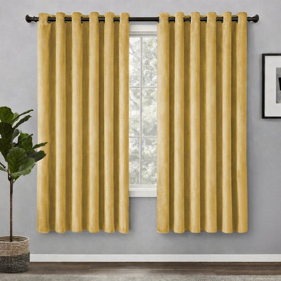 Bedlooms Ochre Crushed Velvet Curtains Blackout Thermal Insulated Eyelet Curtain (Pair) 66 X 54 Inches With Tie Back Two - image 1