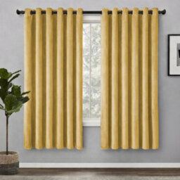 Bedlooms Ochre Crushed Velvet Curtains Blackout Thermal Insulated Eyelet Curtain (Pair) 66 X 54 Inches With Tie Back Two