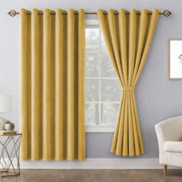 Bedlooms Ochre Crushed Velvet Curtains Blackout Thermal Insulated Eyelet Curtain (Pair) 66 X 54 Inches With Tie Back Two - thumbnail 9