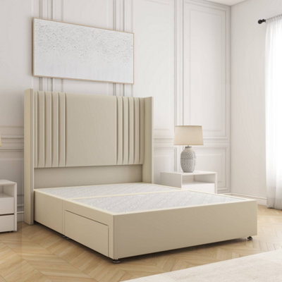 Bsspoke Cheshire Divan Bed Set Cream Plush Velvet With 54Inch Headboard No Mattress No Drawers In Double King 4Ft 6Ft - image 1