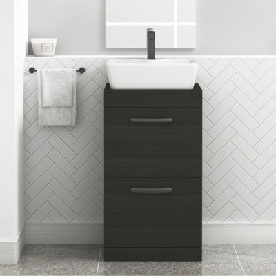 Royal Bathrooms 500mm Floor Standing Vanity Unit 2 Drawer Hale Black & Countertop Basin - Cube With Matt Black Handle - image 1