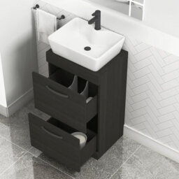 Royal Bathrooms 500mm Floor Standing Vanity Unit 2 Drawer Hale Black & Countertop Basin - Cube With Matt Black Handle - thumbnail 3
