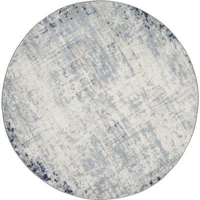 Livabliss Round Roma-Abstract Blue Grey Off-White Modern Marble Living Dining Bedroom Rug 160 X 160 Cm Easy Care, Non Shedding - image 1