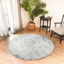 Livabliss Round Roma-Abstract Blue Grey Off-White Modern Marble Living Dining Bedroom Rug 160 X 160 Cm Easy Care, Non Shedding - thumbnail 2