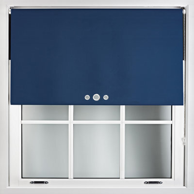 Furnished Blackout Roller Blinds With Triple Round Eyelets & Metal Fittings - Navy Blue (W)45Cm (L)210Cm